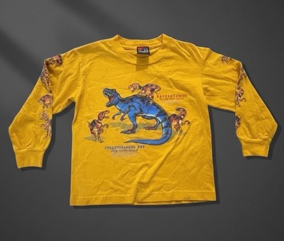 Dino-Pack Long Sleeve Yellow T Shirt VTG 90 s T Rex Boys Size 6/7