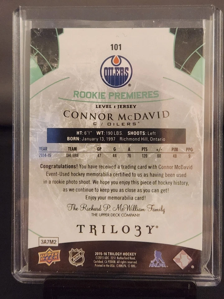 2015-16 Upper Deck Trilogy - Rookie Premieres Connor McDavid #101 Green Rainbow - Image 2 of 2
