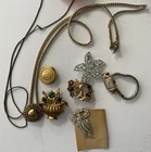 Costume Jewelry Vintage Lot Of 9 chains clips brooch Waltham watch