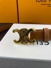 Celine Triomphe Belt Brown Leather Gold Buckle Size 85 Made in Italy
