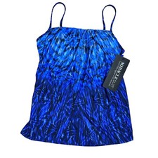 Miraclesuit Jubilee Tankini Top Womens 12 Blue Black Abstract Beach Resortwear