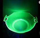 Antique Etched Ribbon Vaseline Deppression Glass Handled Bowl  — photo 6