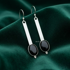 Black Onyx gemstone Dangle drop earrings 925 Sterling Silver handmade Earring