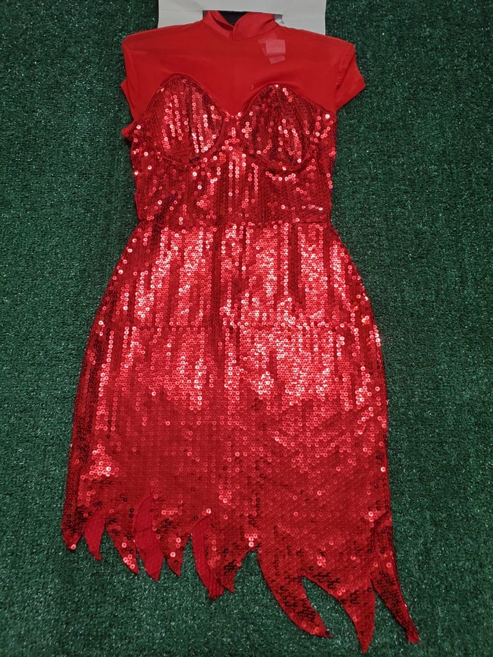 Disfraz Disfraz Mujer Pequeño (4-6) Lentejuelas Rojas Diablo Vestido Cinturón Cola Diadema Foto 3 de 4