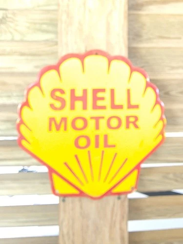 VINTAGE 1956 SHELL GAS & OIL PORCELAIN GAS STATION GASOLINE SIGN 11.5" X 12"