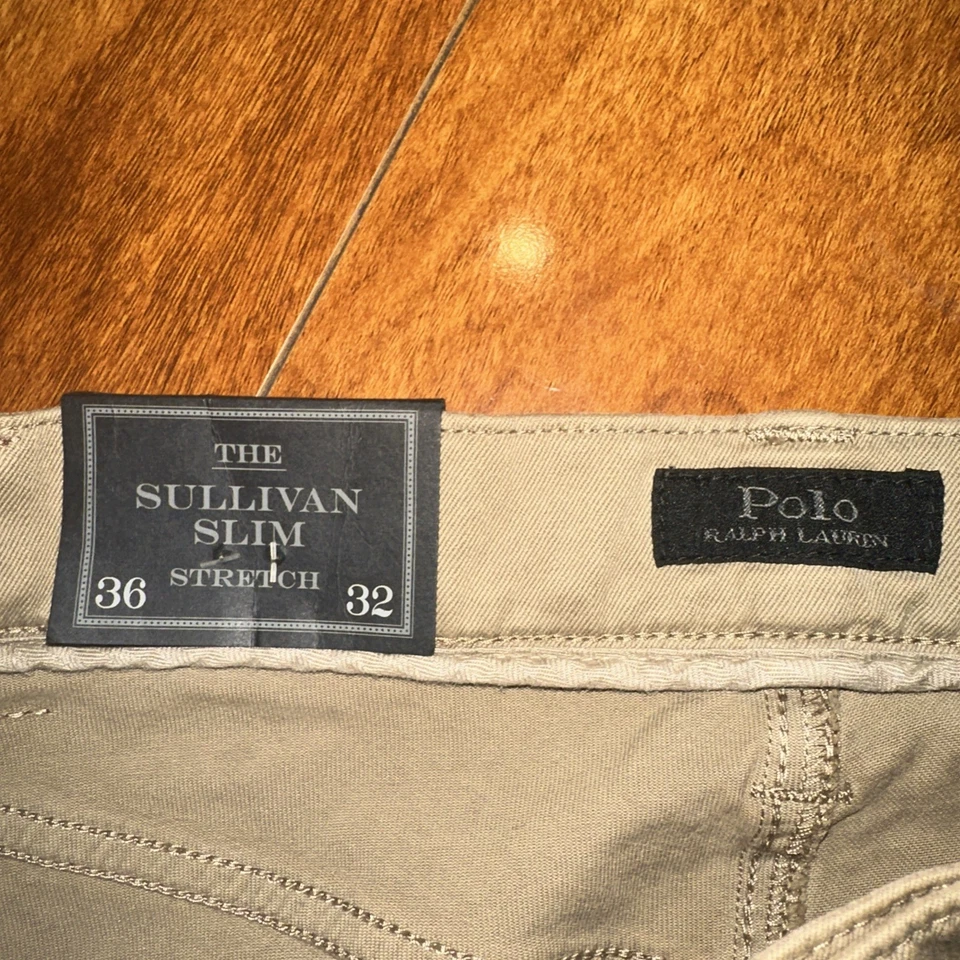 Pantalones de mezclilla Polo Ralph Lauren CAQUI BRONCEADO Varick ajustados rectos elásticos 36x32 Foto 3 de 4