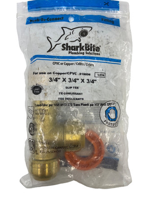 3/4'' x 3/4'' x 3/4'' SharkBite PUSH TO CONNECT LEAD FREE BRASS TEE FITTING