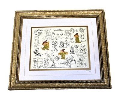 DOPEY Model Sheet Framed Disney pin Set Snow White & 7 Dwarfs COA #3400 of 7500