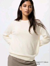 Uniqlo Womens Cashmere Crewneck Sz S Ivory Long Sleeve Classic Capsule Wardrobe