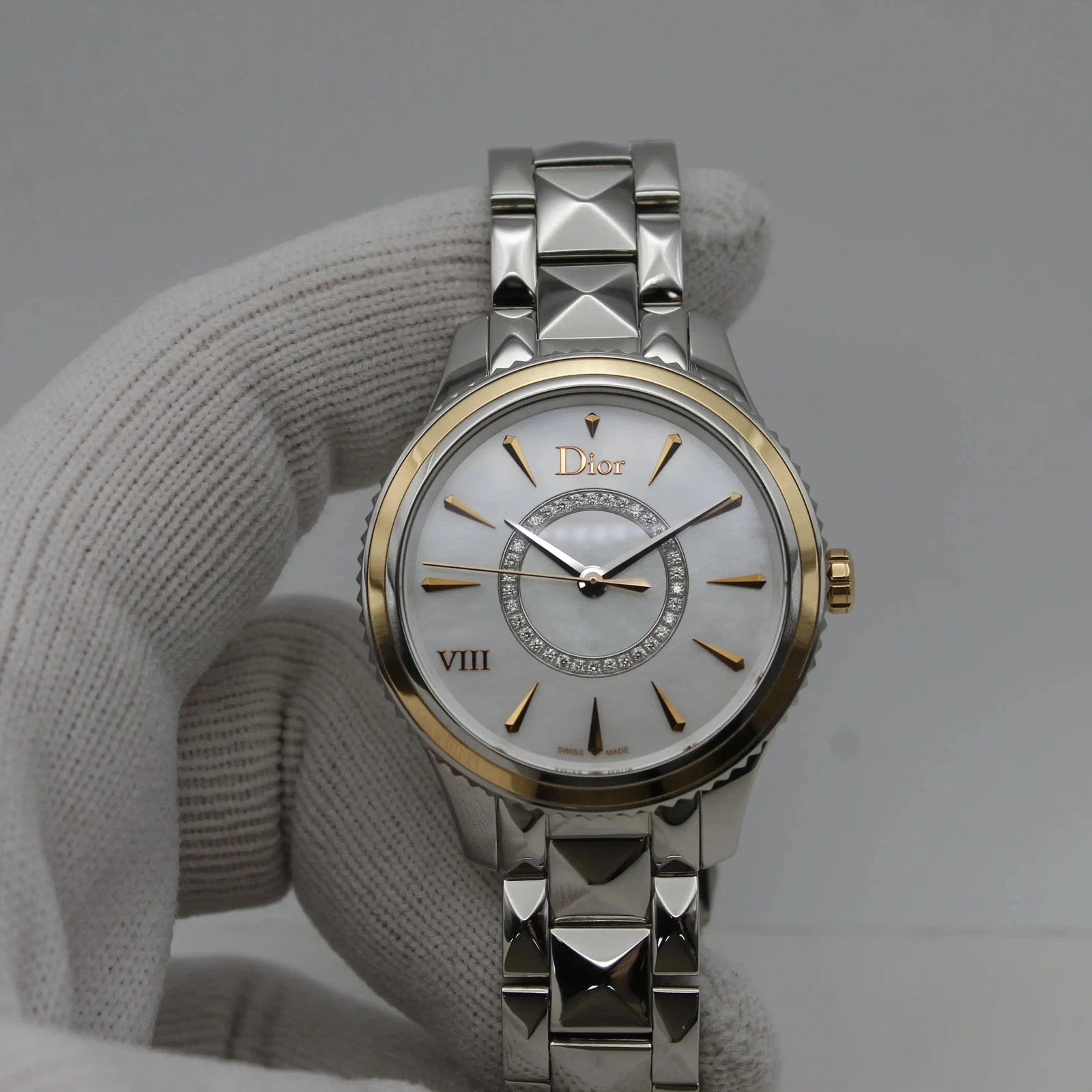 Christian Dior VIII Montaigne acier diamant cadran MOP femmes CD1521I0M001
