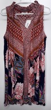 Umgee NWT Paisley Mixed Print Sleeveless Tunic Dress Asymmetrical Boho Beach S 