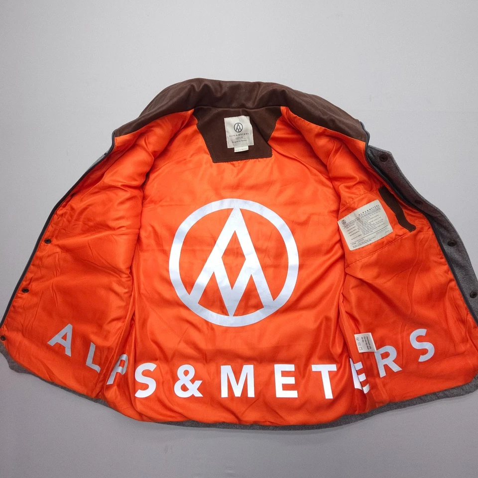 Alps & Meters Alpine Down Vest Mens Medium Gray Wool Leather Trim Quilted - Image 2 of 4