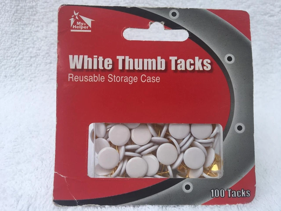 200-PCS White Thumb Tacks Plastic Head Round- Reusable Storage Case 2 pack - Image 2 of 4