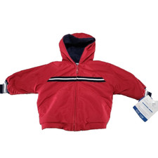 London Fog Boy 12M Winter Red Jacket Reversible Grey Blue Fleece Zip Pockets NWT