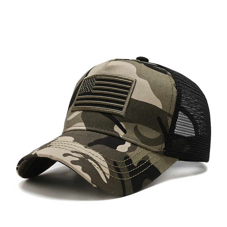 Camo/Black American Flag Hat - Tactical Military Snap Back Trucker