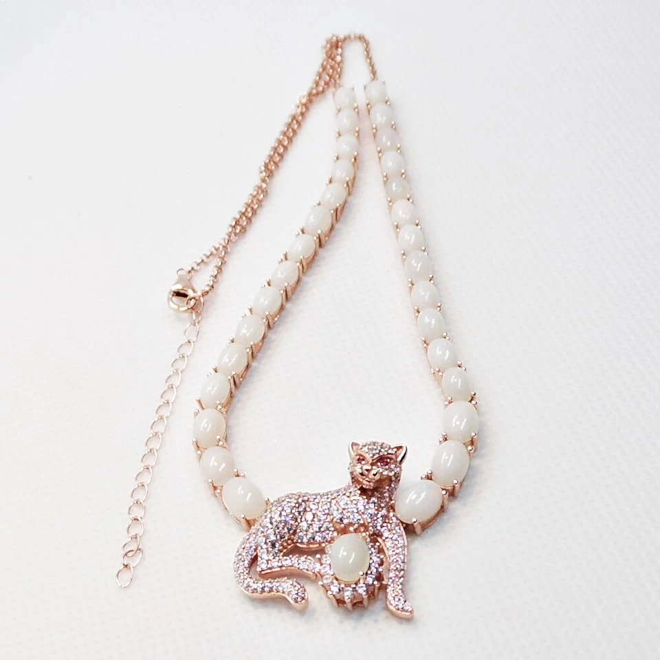 Welo Opal CZ Collier Tiger Leopard 925 Silber 585 Roségold vergoldet 40 & 5 cm - Bild 4 von 4