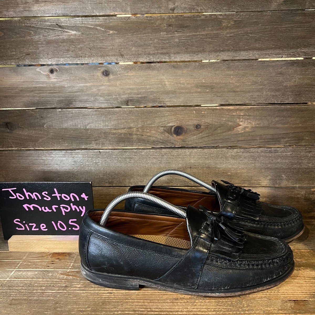 Mens Johnston And Murphy‎ Black Leather Slip On Tassel Kilt Shoes Loafers 10.5 M Mens Johnston And Murphy Black Leather Slip On Tassel Kilt  main image 3