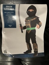 Boys Ninja Costume Size Small 4-6 Green And Black