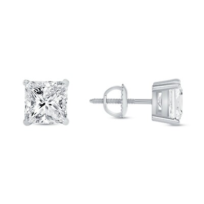 #ad #ad 4 Ct Princess Cut Real 14K White Gold Created Diamond Earrings Studs Screw Back $839.93