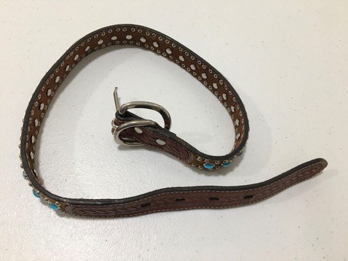 Nocona Child Brown Leather Calf-Hair & Blue Crystals Western Belt Size XL UNISEX - Picture 13 of 21