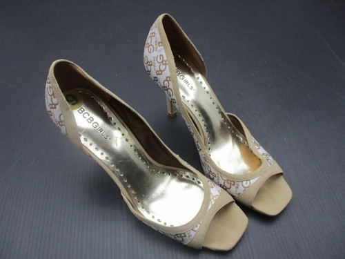 BCBGirls Size 9 Womens Brown/White Nylon 3" Heels Peep Toe Pump Shoes 2F - Picture 3 of 7