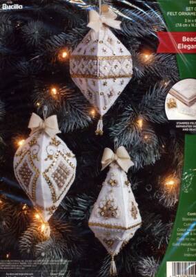 BUCILLA BEADED ELEGANCE FELT & SEQUIN KIT SET OF 3