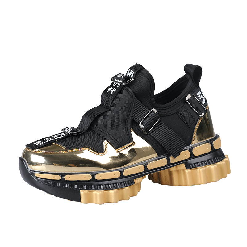 Platform Sneakers Gold Fashion Shoes 