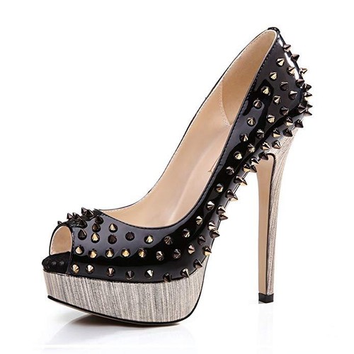 Womens Ladies Punk Spike Peep Toe 