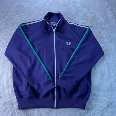 Fred Perry Sportswear Mens L (Fits M) Purple Green Striped Sleeves Track Jacket