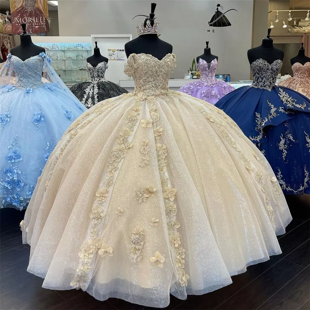 Victorian Style Champagne Bridal Wedding Dresses 2020 Ball Gown  Off-The-Shoulder Puffy Short Sleeve Backless Appliques Lace Beading Glitter  Tulle Cathedral Train Ruffle