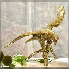 Vintage Brass Eagle Large Cast American Brass Eagle Bird on Branch 26" x 34"