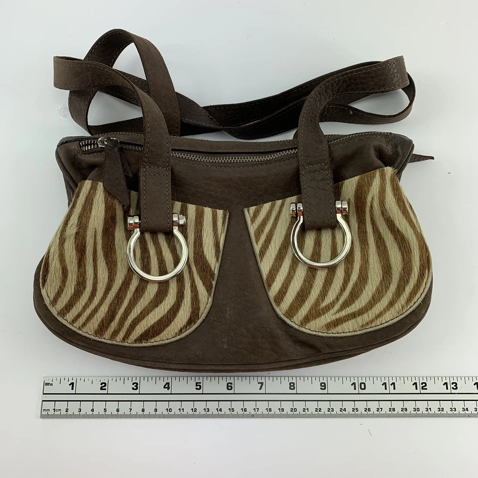 Bolso de Hombro Sobea Cuero Marrón Camel Cabello Doble Cremallera Hecho en Italia