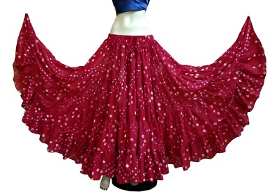 RED 25 Yard Tier Cotton JAIPUR Gypsy Skirt Belly Dance Tie Dye