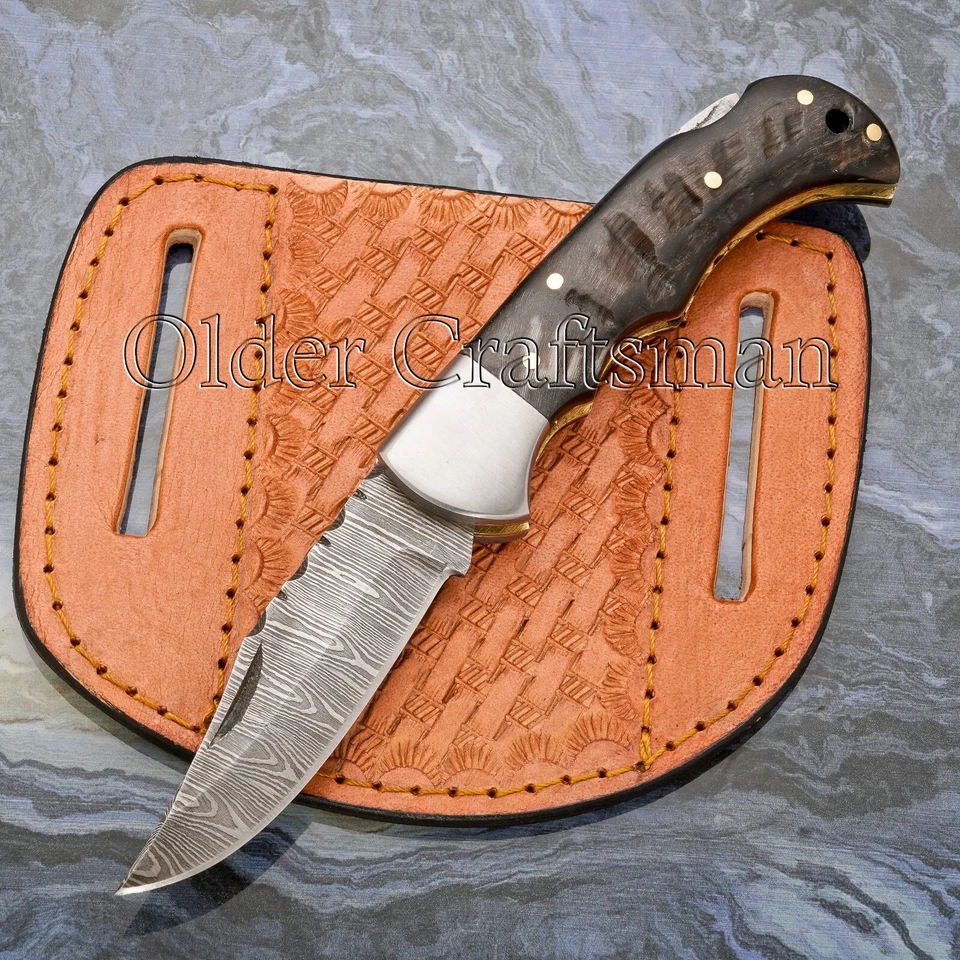 精美定制手工锻造大马士革折叠口袋刀后锁 0-118 — 第 2/4 张图片