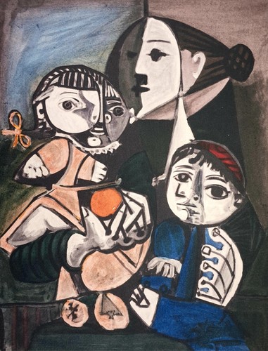Pablo Picasso, Madre con naranja e hijos, Litografía firmada a mano - Imagen 1 de 4