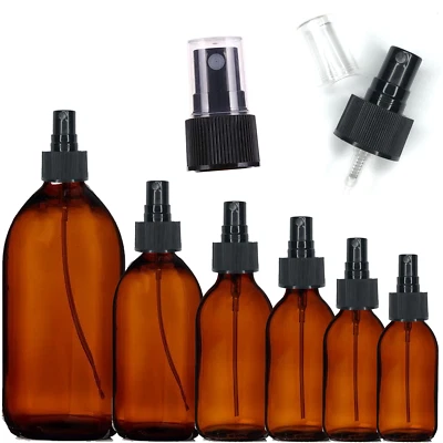 FAM ORGANIC AMBER Glass Spray Bottles Black Atomiser Mist Spray Sprayer Refillable 30-1000ml