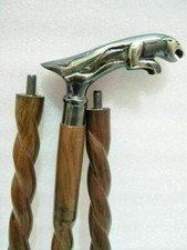 Vintage Antique Wooden Walking Spiral Stick Cane Style Jaguar Head Handle Gift