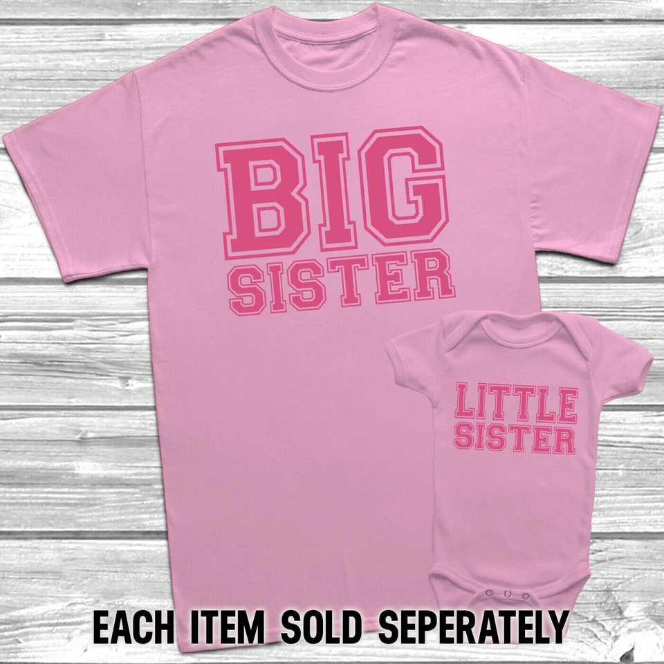 FRUIT OF THE LOOM Big Sister Little Sister T-Shirt Kids Baby Grow Sisters Outfits