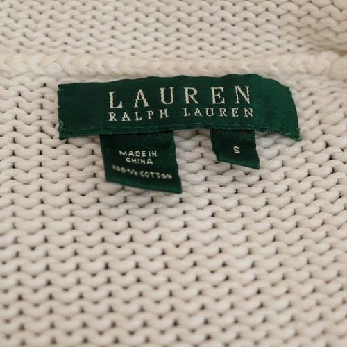 Lauren Ralph Lauren Cardigan Small White Cotton Collared Front Pockets Sweater - Picture 7 of 12