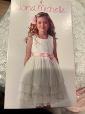 Jona Michelle Flower Girl Formal Dress Wedding textured bodice White Pink 7 NWT