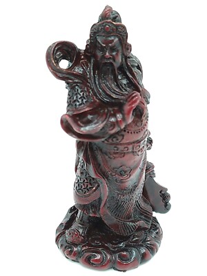 Vintage Red Chinese Dragon Warrior Statue Guan Gong Guan Yu Guan Yun Chang 3'' 