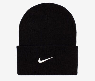 NIKE x STUSSY Cuffed Beanie Hat Black Embroidered Collaboration