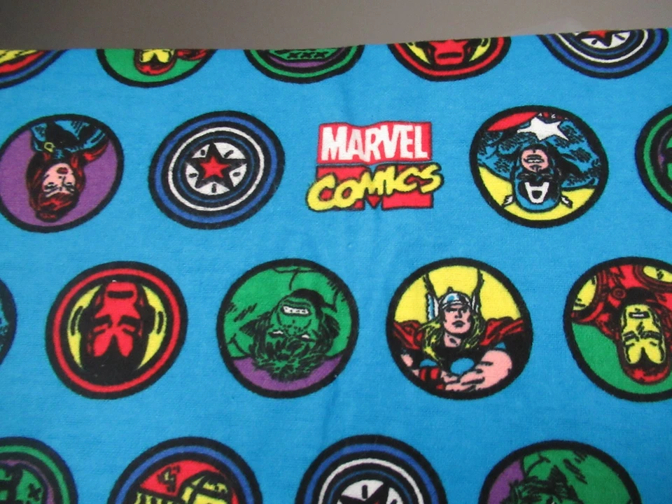 MARVEL  COMICS LOGO 100% Cotton FLANNEL Fabric BLUE  Multi   30" X 42" Wide  NEW - Image 3 of 4
