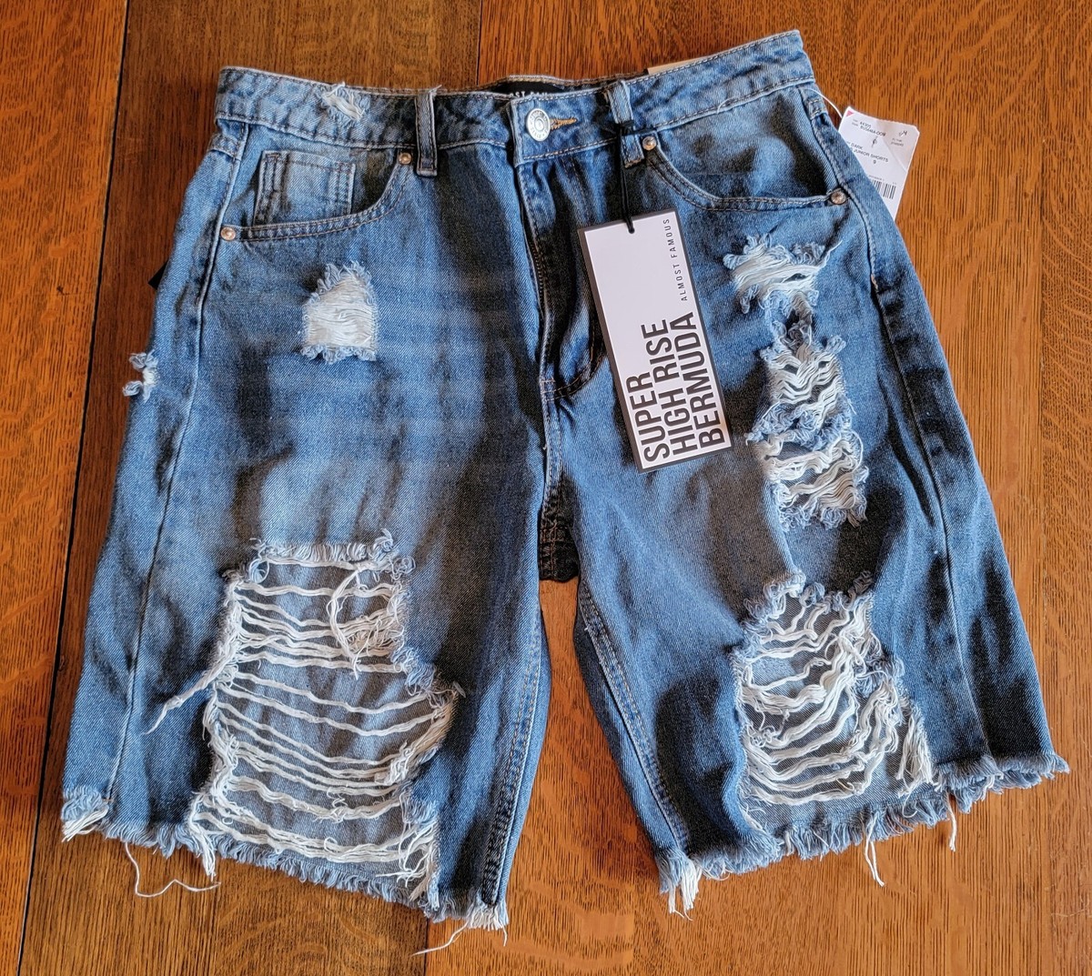 Almost Famous Jeans Shorts Women's Size High Rise Distressed