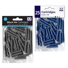25 x Standard Sized Universal Fountain Pen Ink Cartridge Refills Blue/Black 4cm