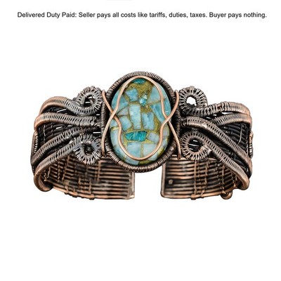 Copper Copper Amazonite Stone Sister Birthday Wire Wrapped Unique Bangle Jewelry