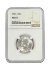 1943 Washington Quarter NGC MS65