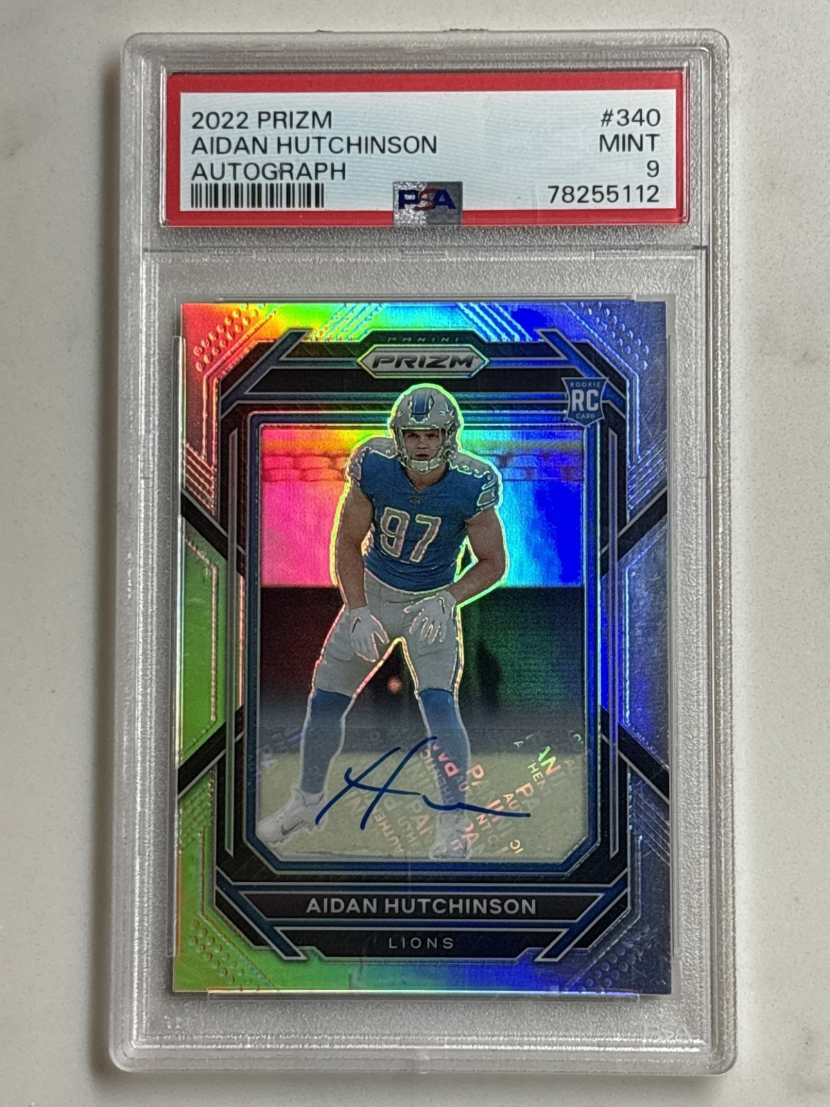 Aidan Hutchinson 2022 Panini Prizm Silver Auto #340 Rookie RC Detroit PSA 10
