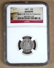 1891 SEATED LIBERTY DIME, STACK'S 57TH ST COLLECTION NGC GENUINE 955299