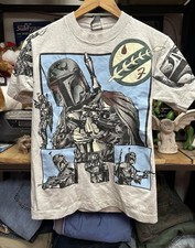 Vintage 90s Star Wars Boba Fett All Over Shirt Youth Size XL